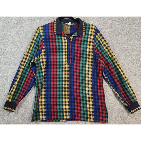 Limited Edition Units Vtg 80s Long Sleeve Polo Shirt Colorful USA Made Women's M - Picture 1 of 10